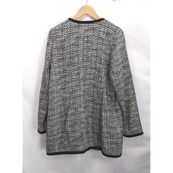 Talbots Blazer Coat Large Womens Tweed Long Sleeve Black White Pockets Buttons 4 - Picture 3 of 9